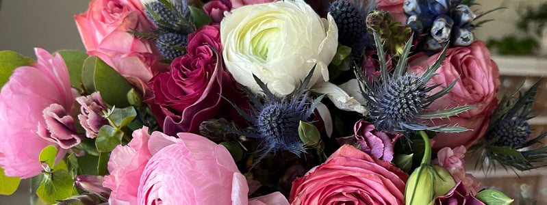 Close up of a colorful flower bouquet on trend for 2023