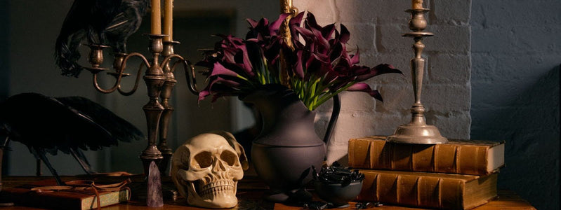 Close up of Halloween bouquet by UrbanStems called The Good Karma.