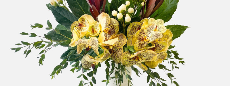 Close up of new vanda orchid arrangement, The Exotic Orchid.