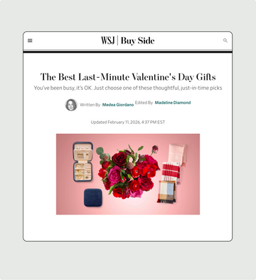WSJ Buy Side article on Valentine's Day gifts with a pink background and gift images.